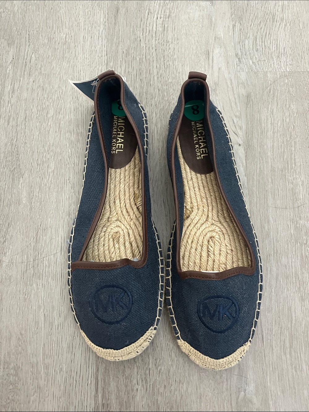 Michael Kors Dark Blue Canvas Espadrille Flats with Brown Trim